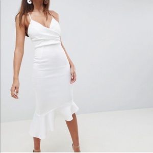 White Peplum Scuba Midi Dress